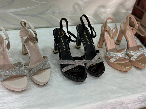 Shimmer Detail Chunky Heel